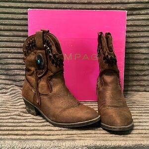 Brown Western Ankle Boots with Turquoise Accent